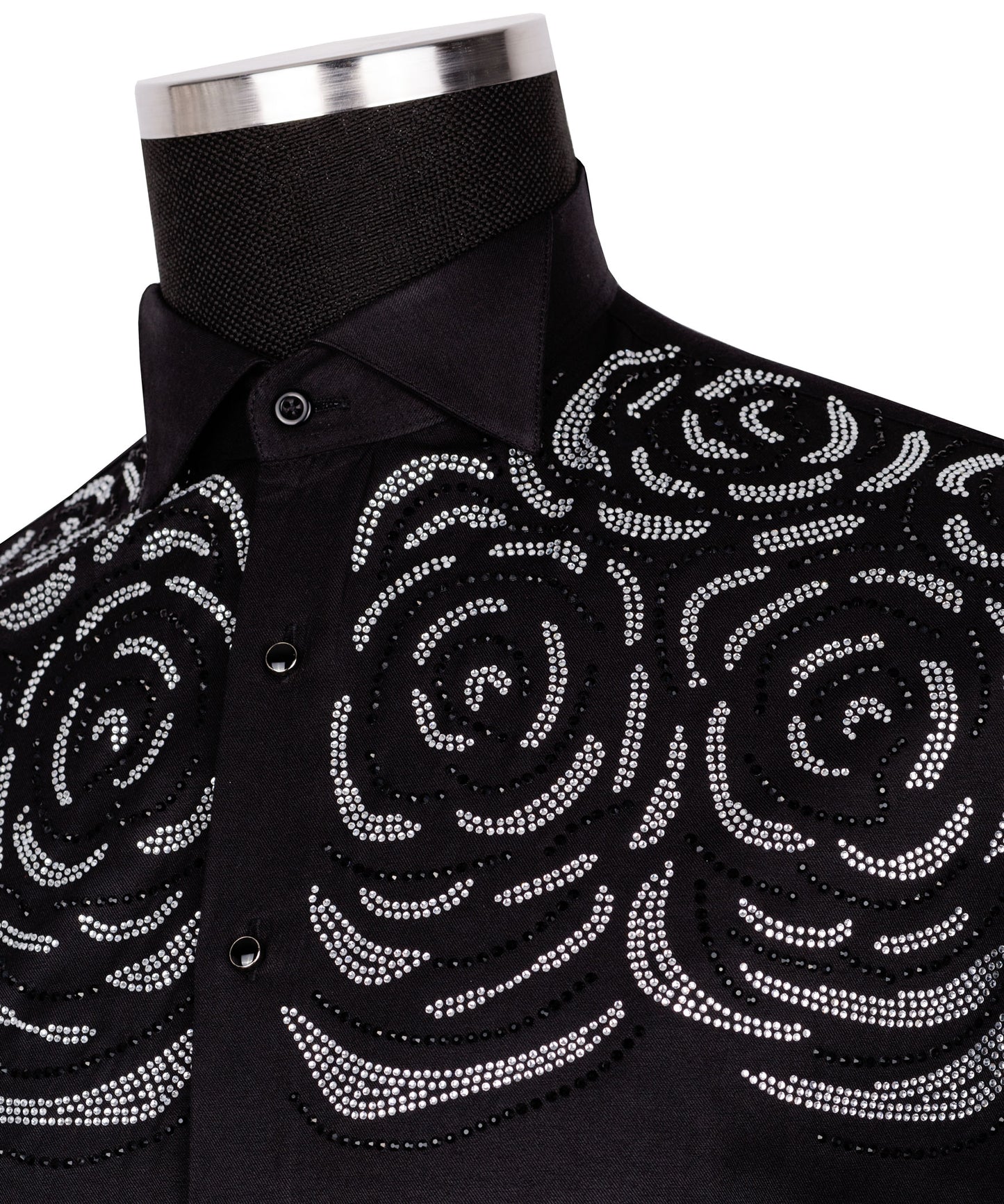 Silver stone embroidered black shirt