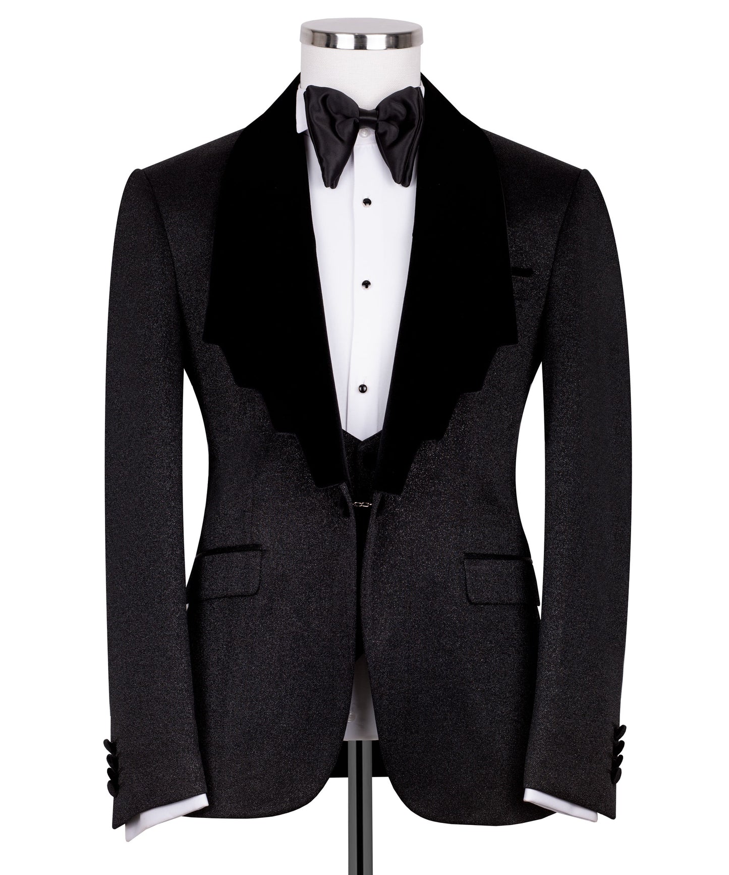 Velvet collar shiny black tuxedo