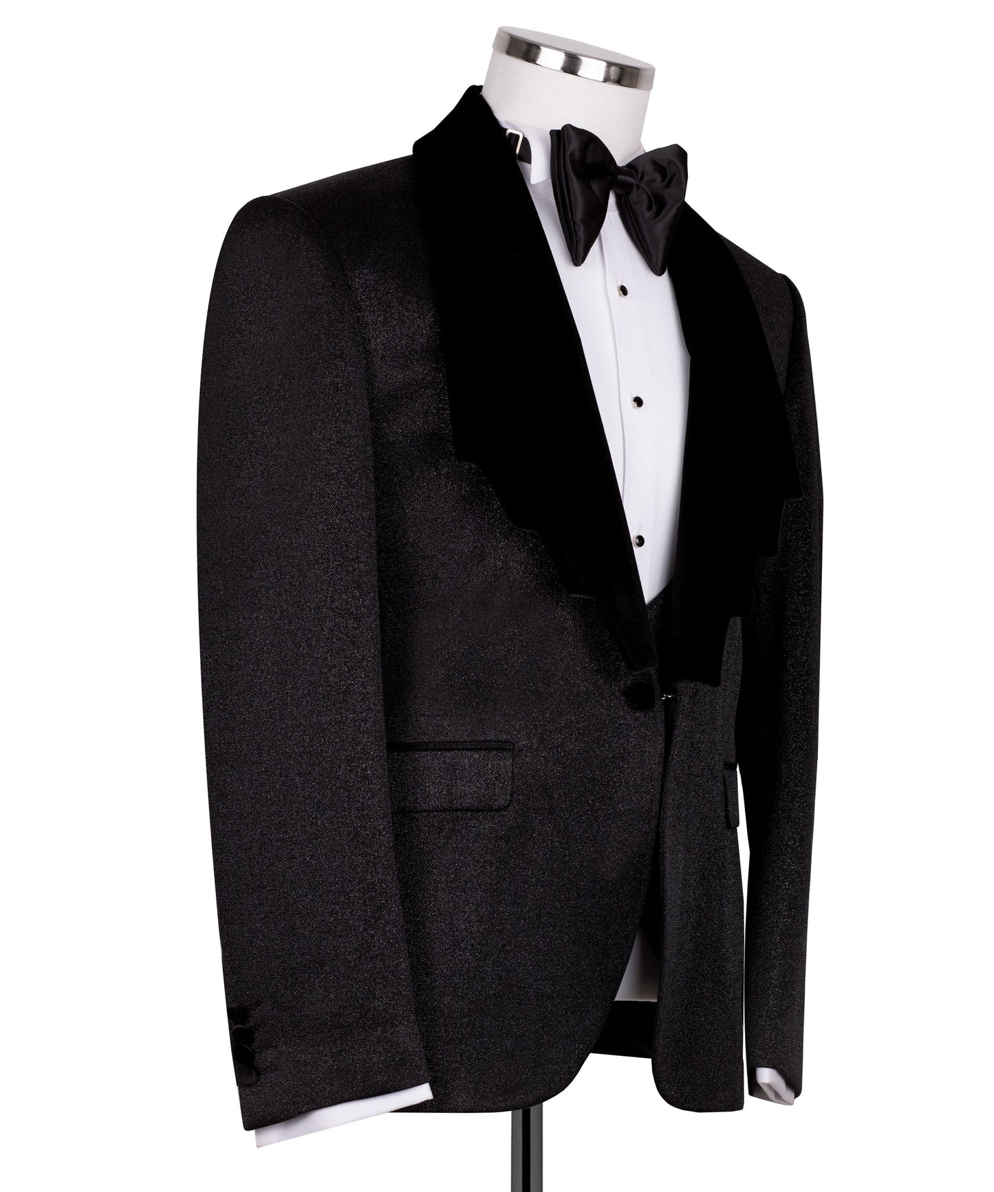 Velvet collar shiny black tuxedo