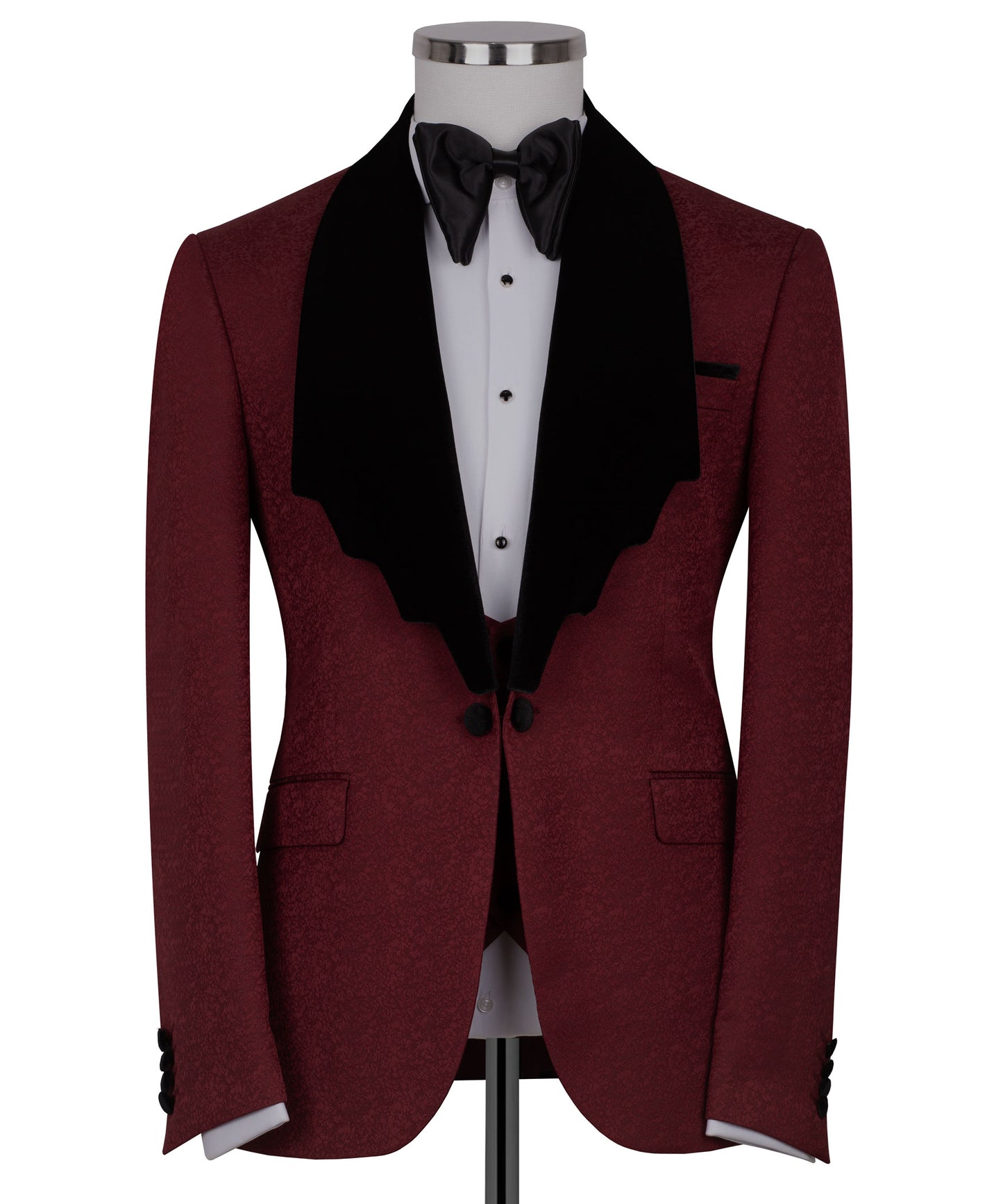 Velvet collar burgundy tuxedo