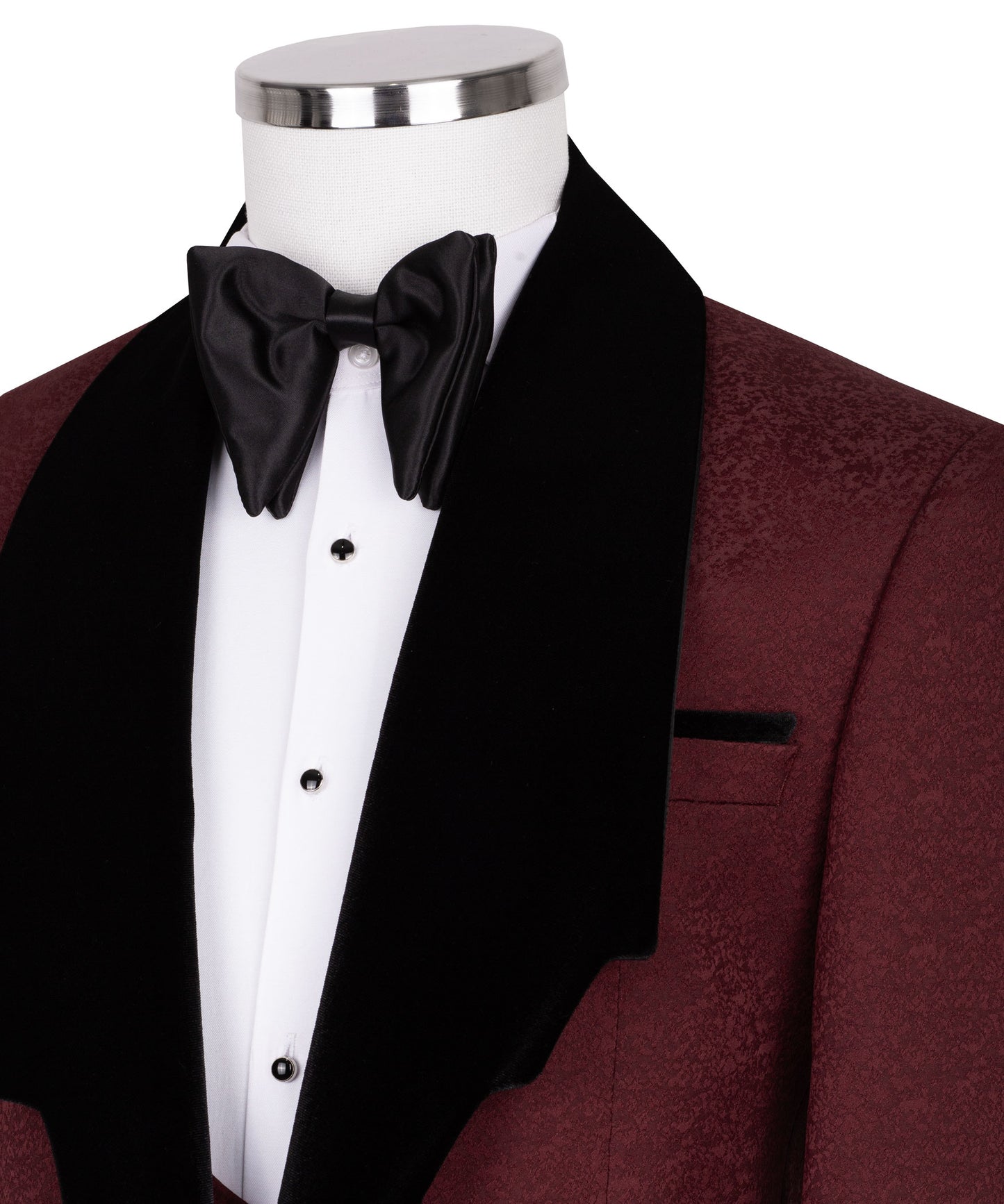 Velvet collar burgundy tuxedo