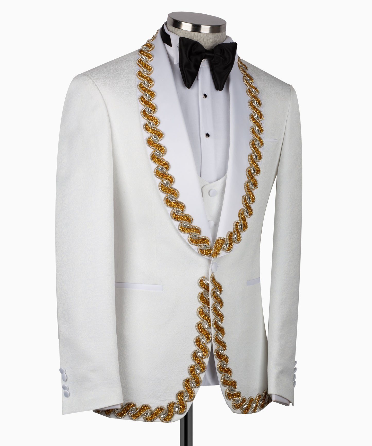 Gold Rhinestone Embroidered White Tuxedo