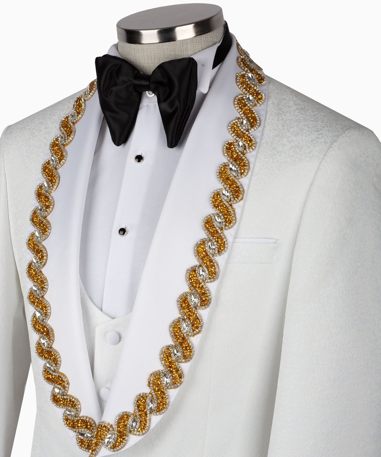 Gold Rhinestone Embroidered White Tuxedo