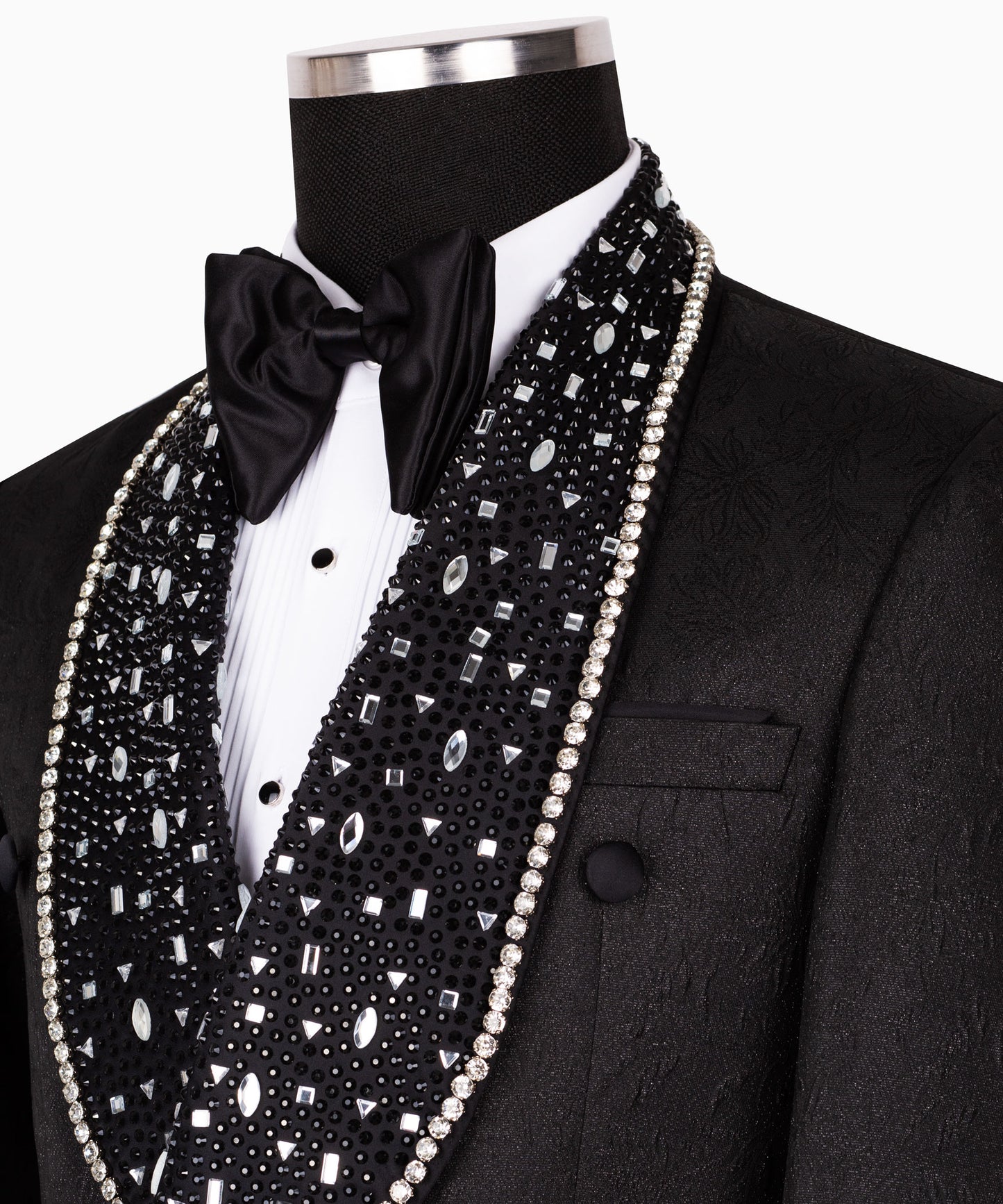 Rhinestone Embroidered Belt Black Tuxedo