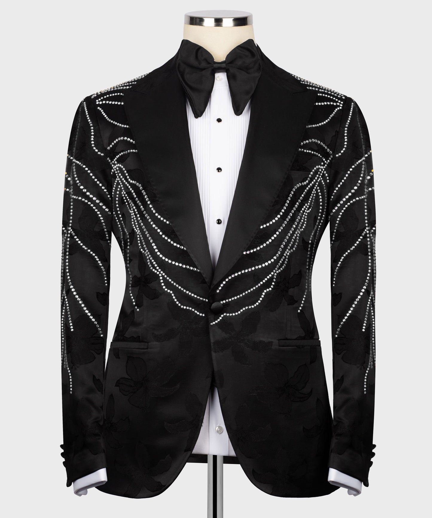 Embroidered Tuxedo on Patterned Fabric