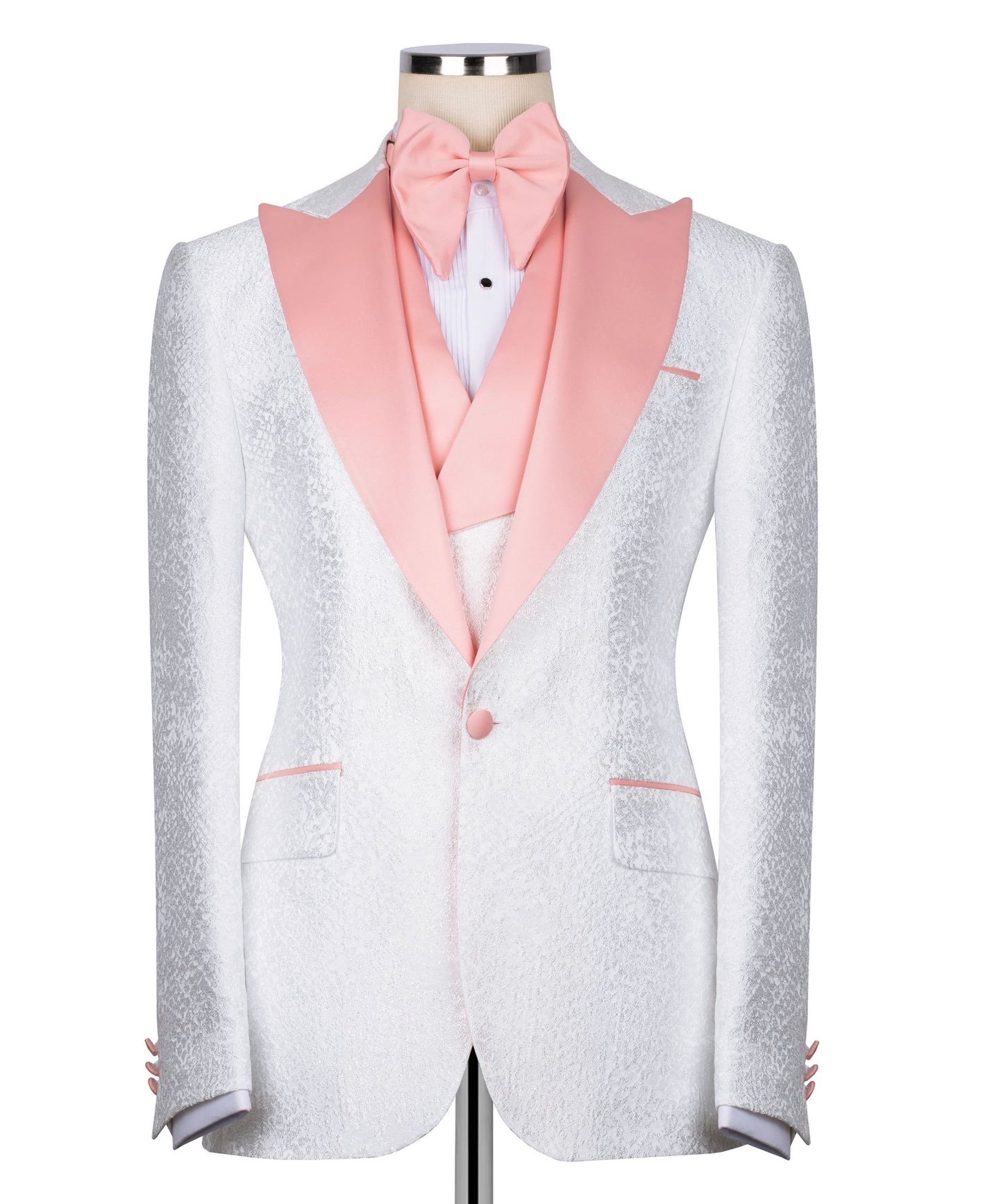Pink collar white tuxedo