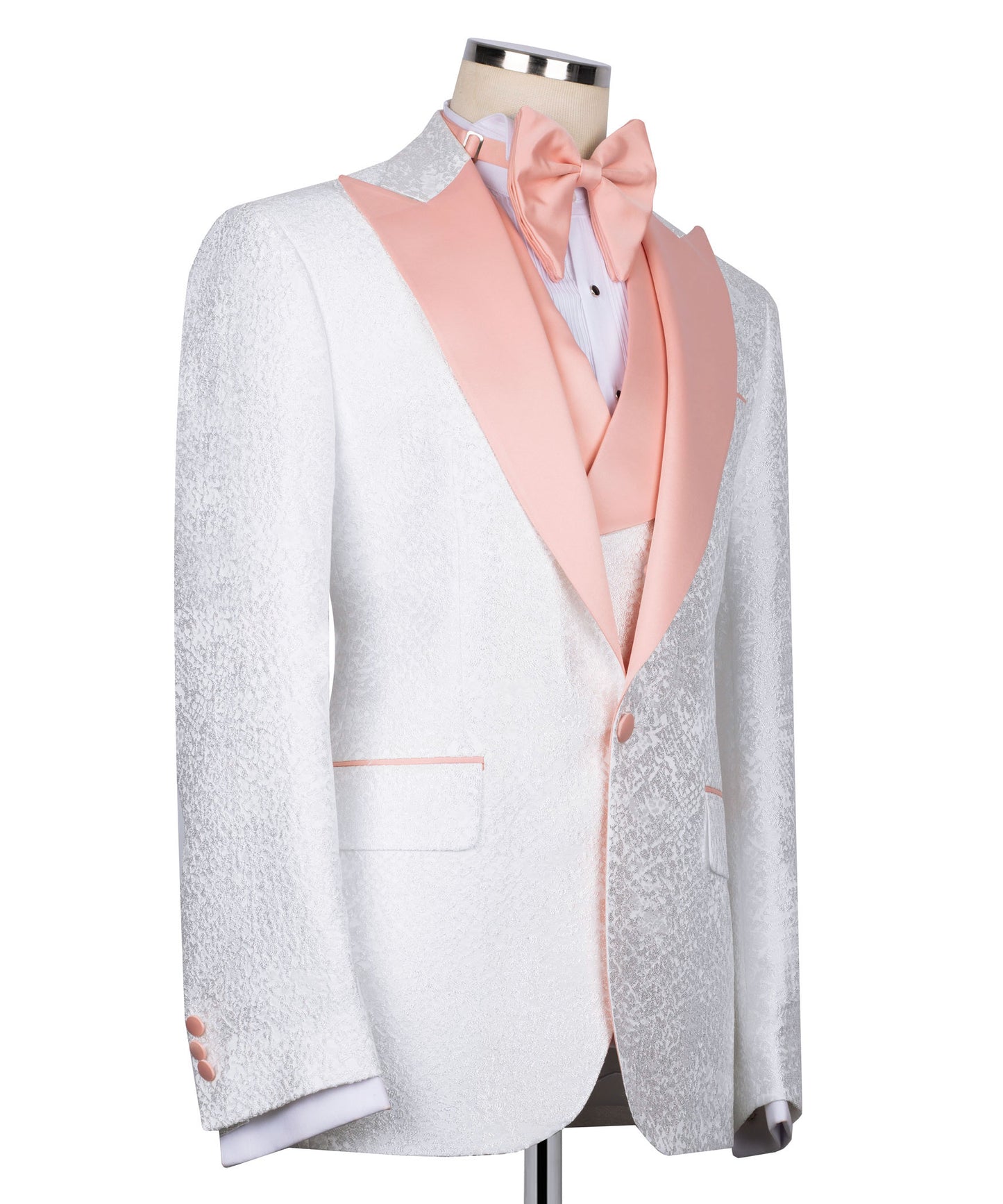Pink collar white tuxedo