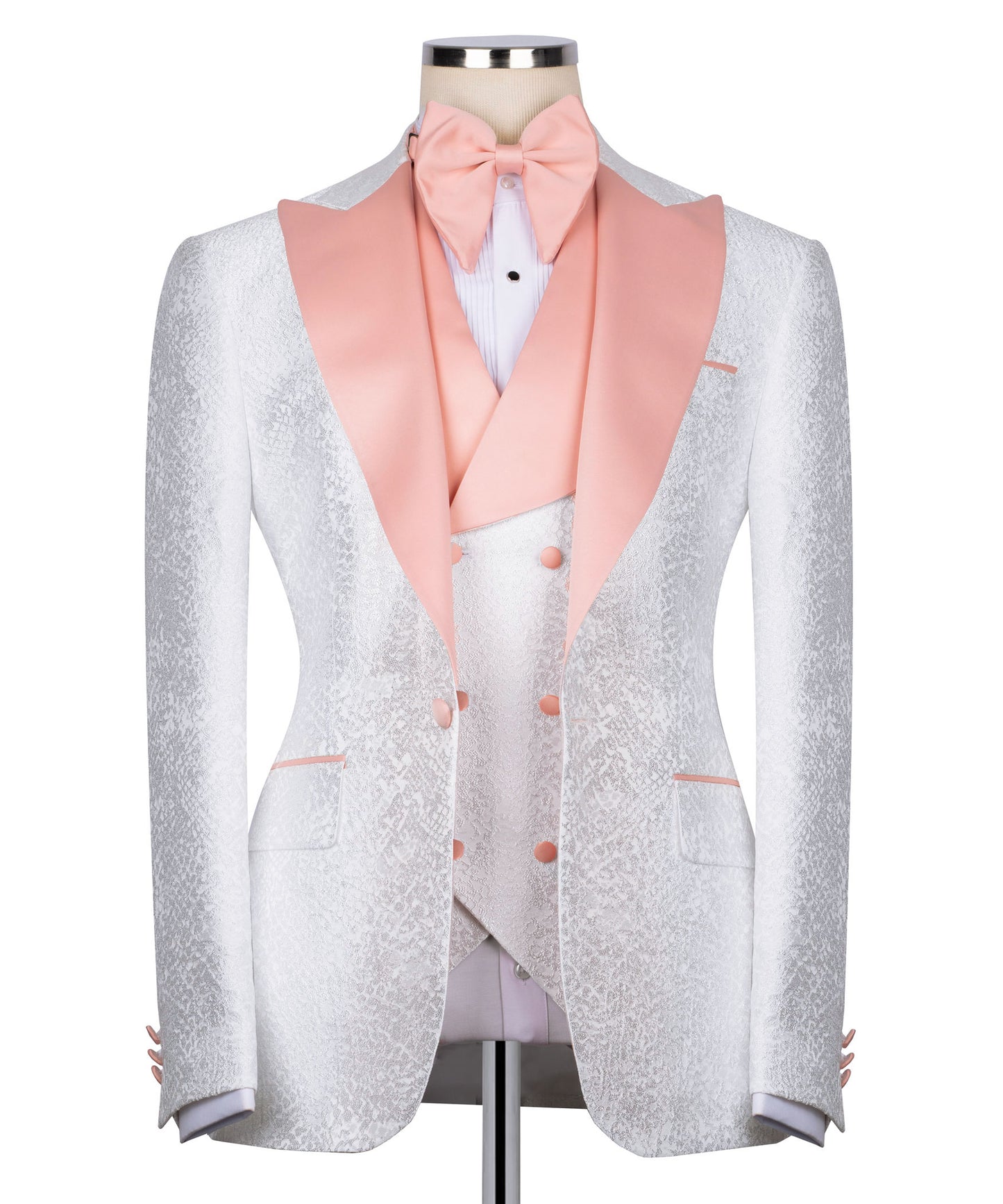 Pink collar white tuxedo