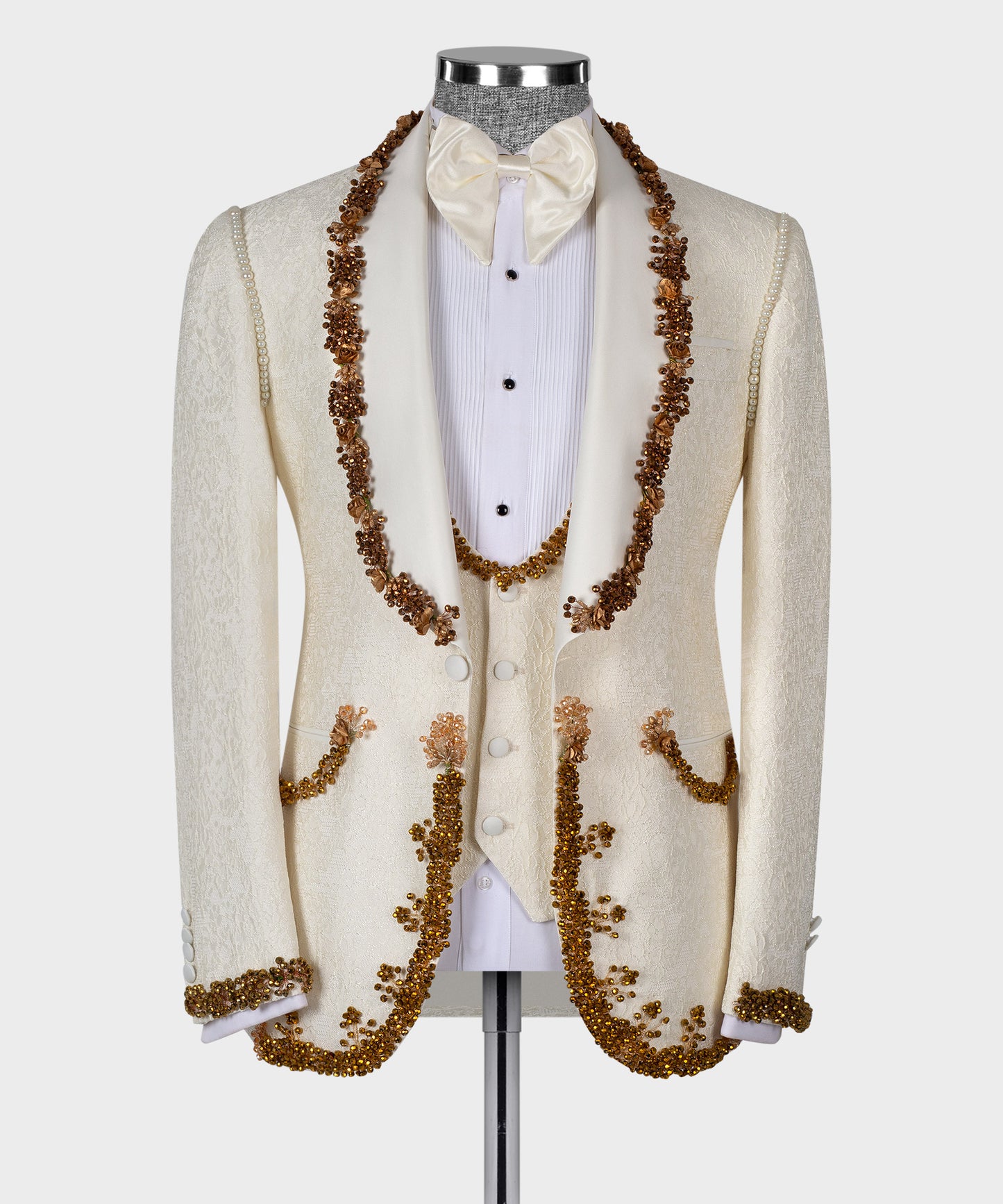 Stone embroidered Cream tuxedo