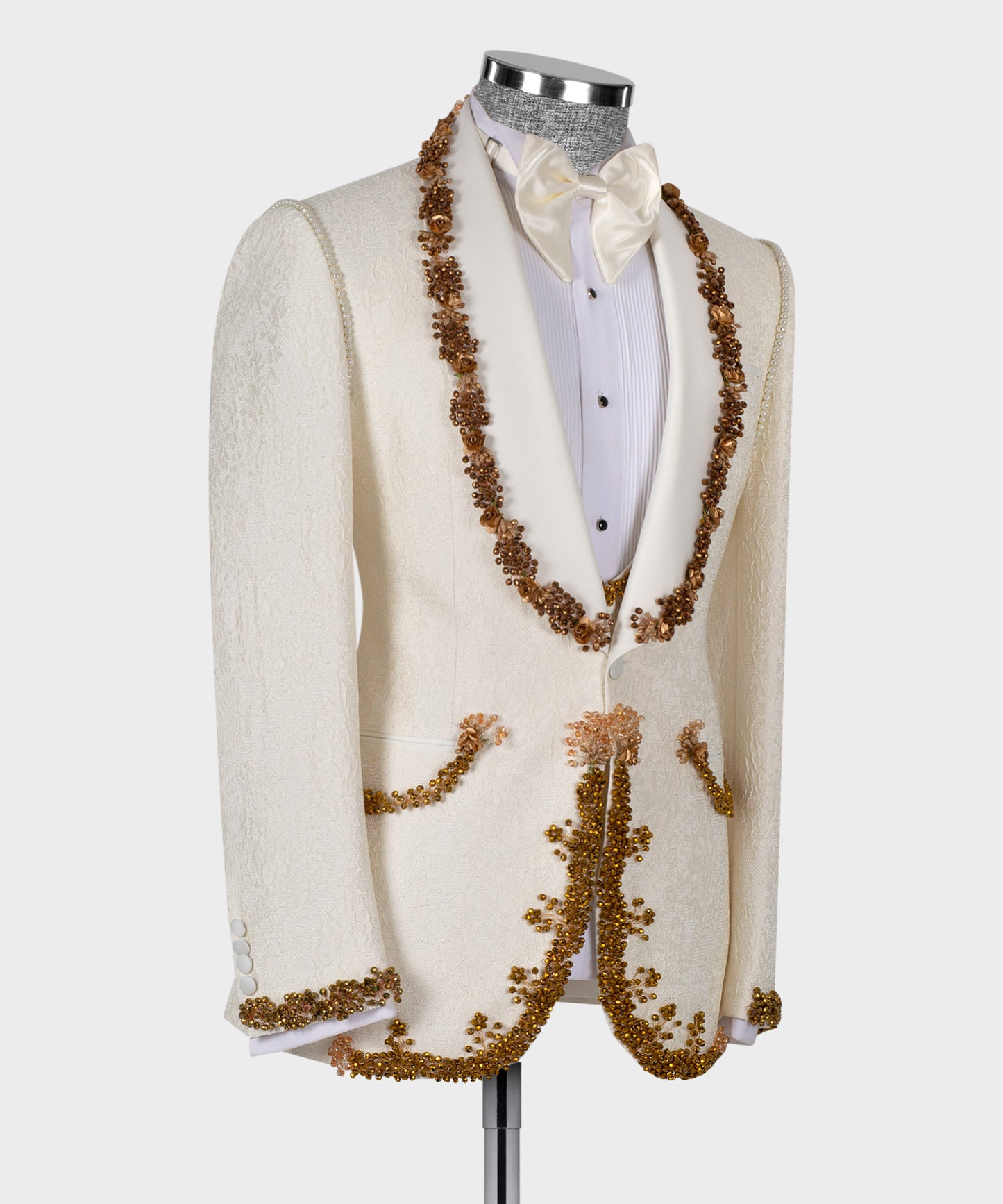 Stone embroidered Cream tuxedo