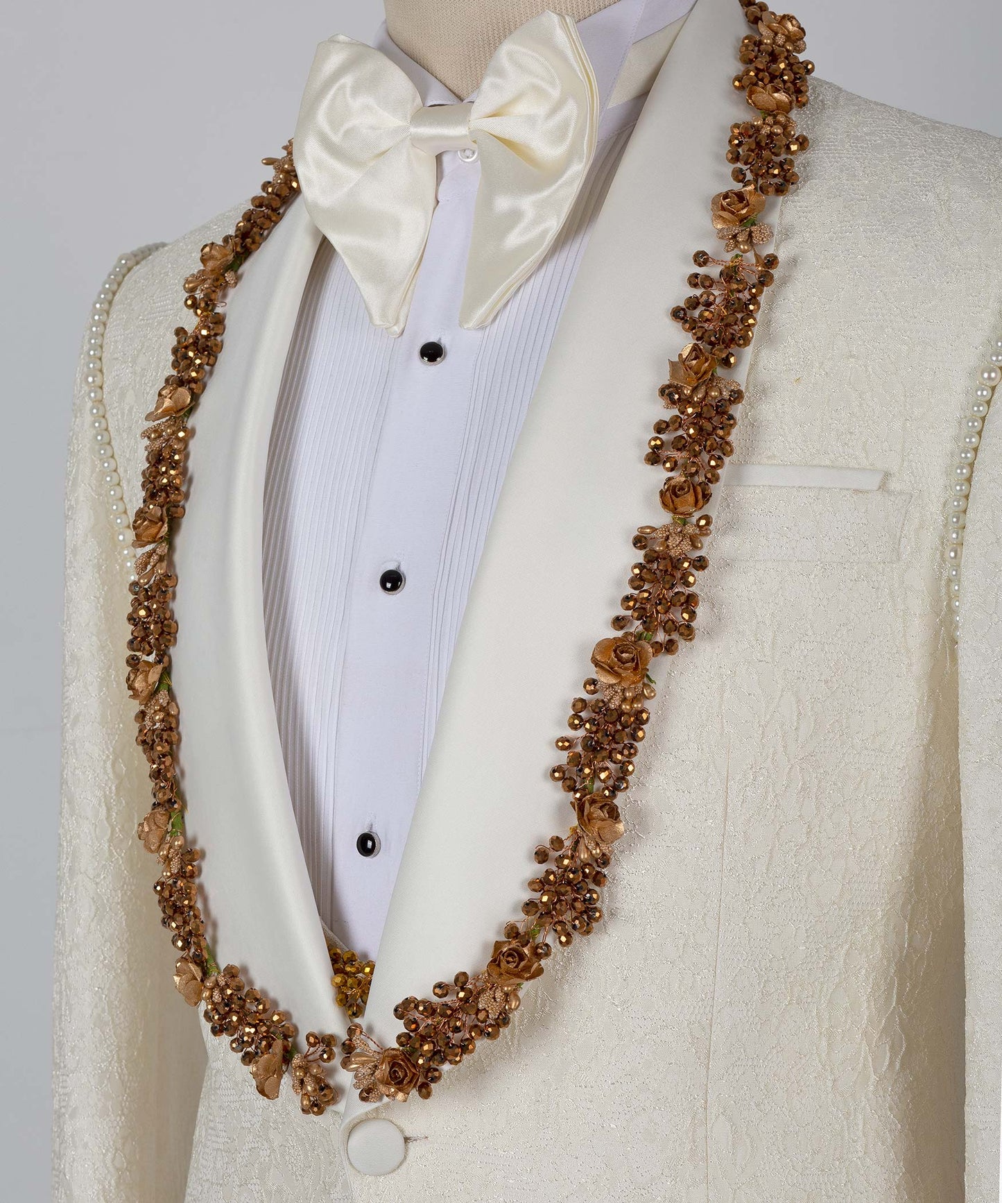 Stone embroidered Cream tuxedo