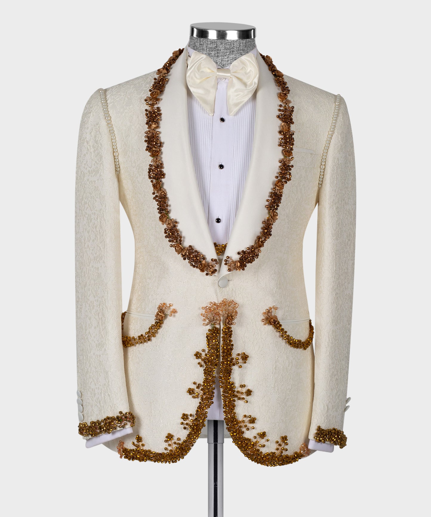 Stone embroidered Cream tuxedo