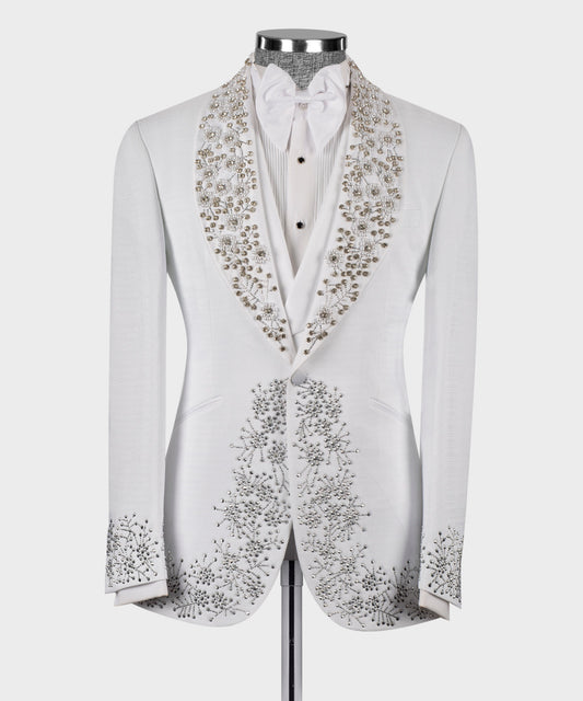 Embroidered  White Tuxedo