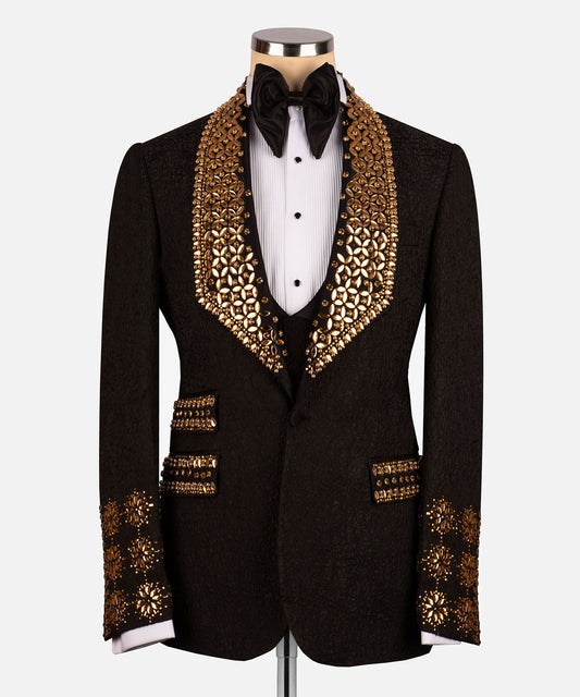 Gold stone embroidered tuxedo