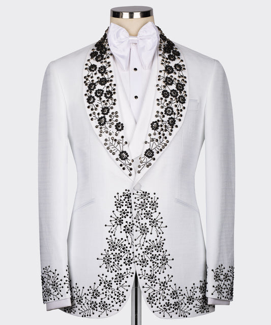 Embroidered  White Tuxedo