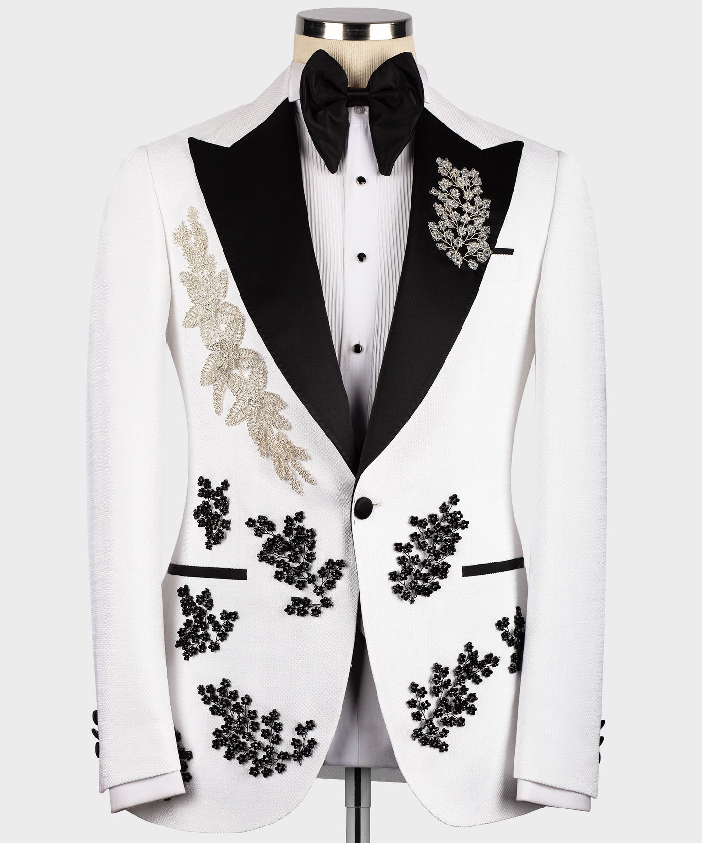 White tuxedo with crystal stone embroidery