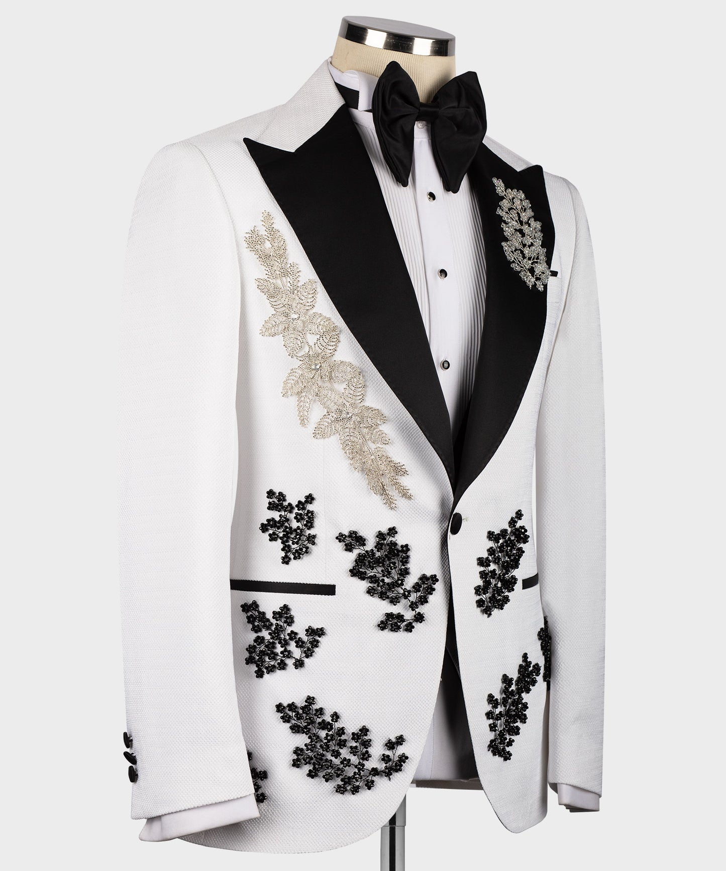 White tuxedo with crystal stone embroidery