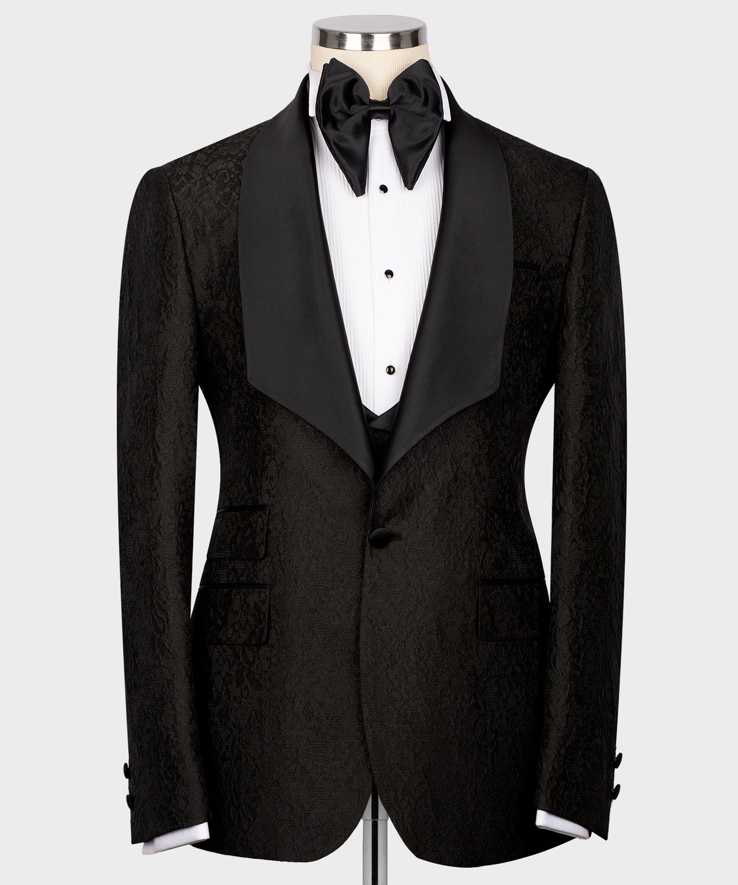 Black embossed fabric tuxedo