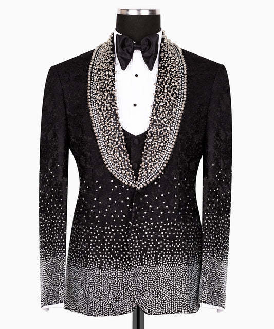 Rhinestone Embroidered Black Tuxedo