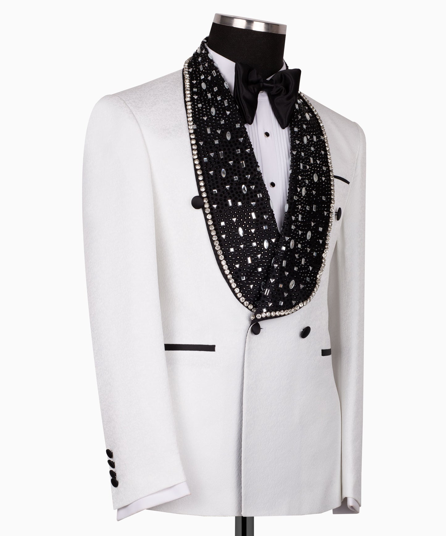 Rhinestone Embroidered Belt White Tuxedo