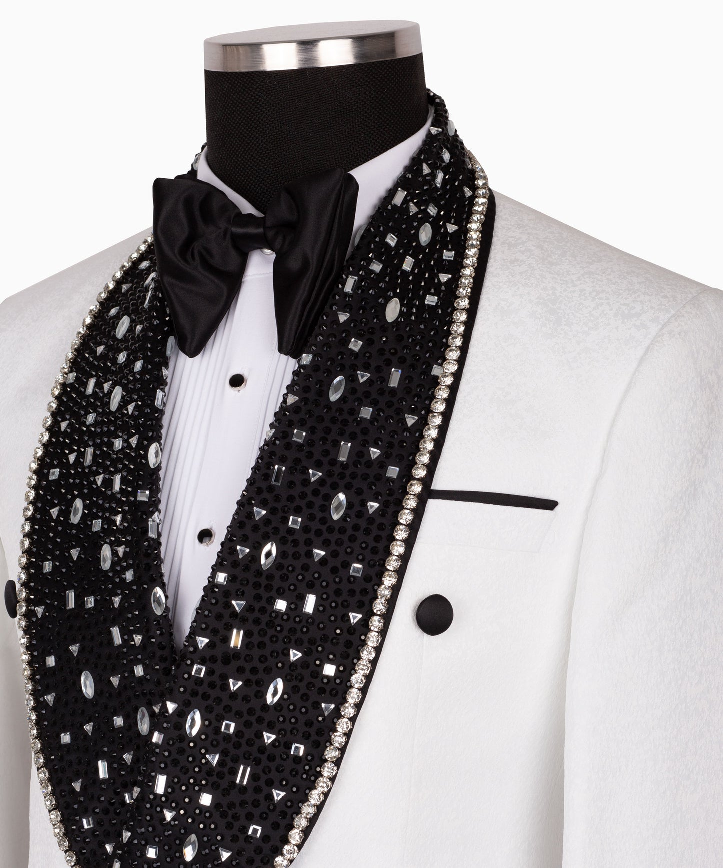 Rhinestone Embroidered Belt White Tuxedo