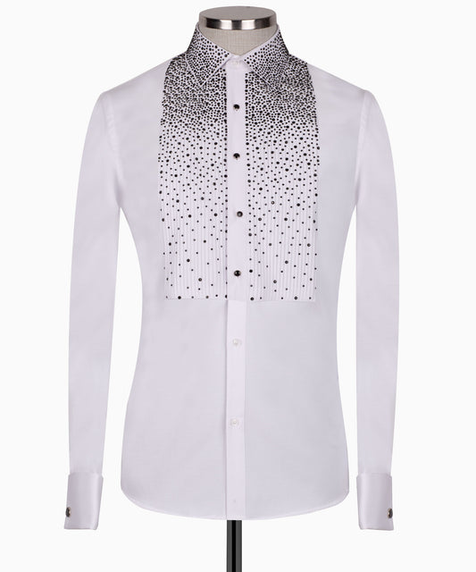 Stone embroidered tuxedo shirt