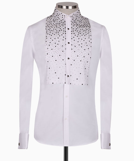 Stone embroidered tuxedo shirt