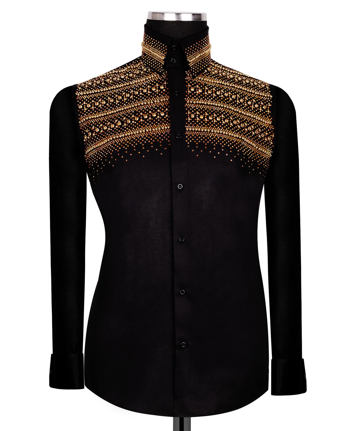 Gold stone embroidered black shirt