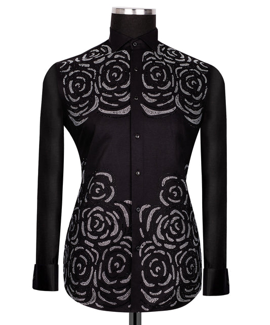 Silver stone embroidered black shirt