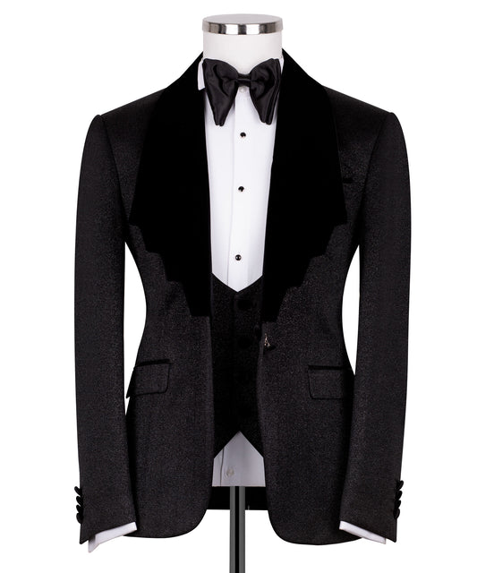Velvet collar shiny black tuxedo
