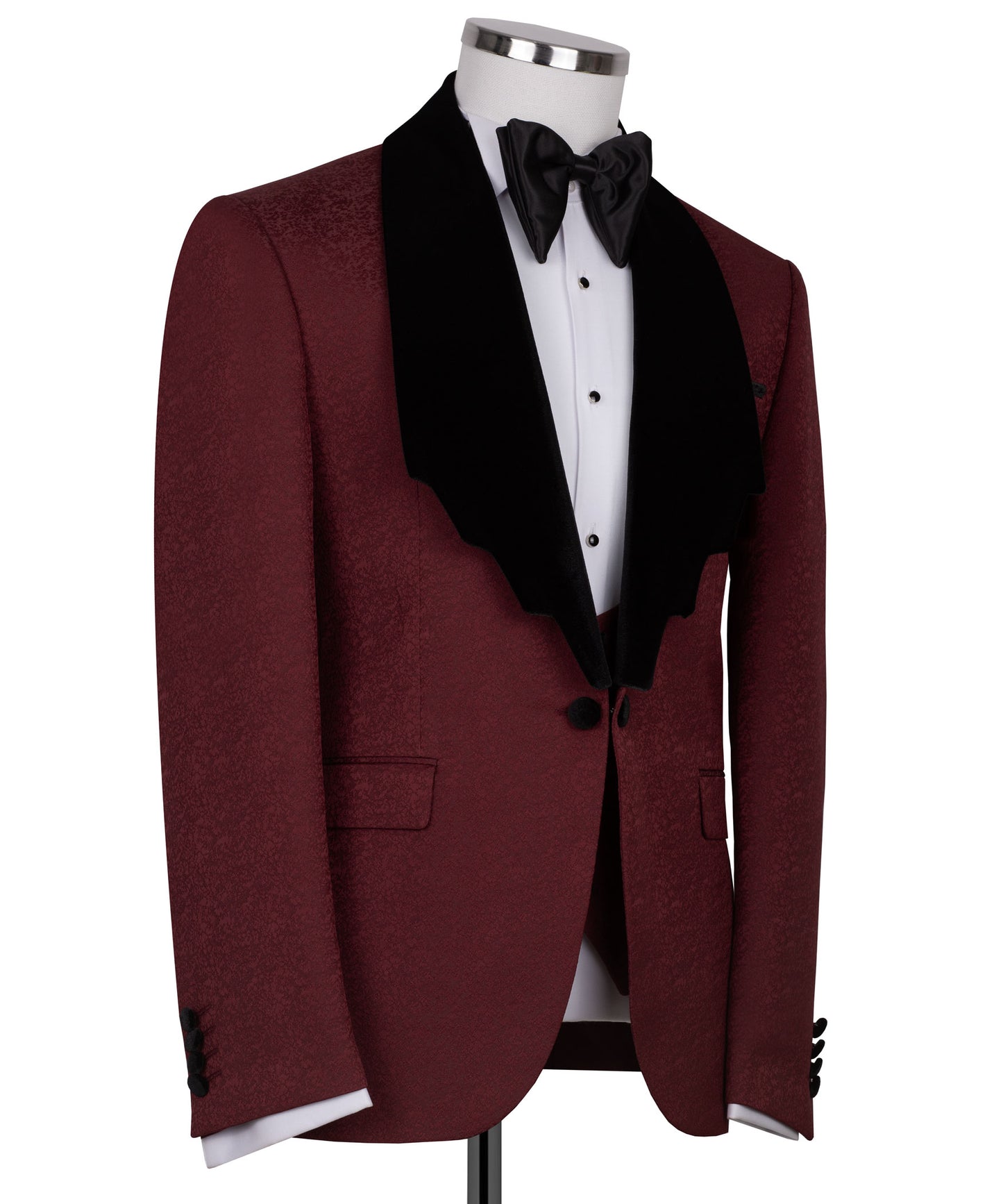 Velvet collar burgundy tuxedo