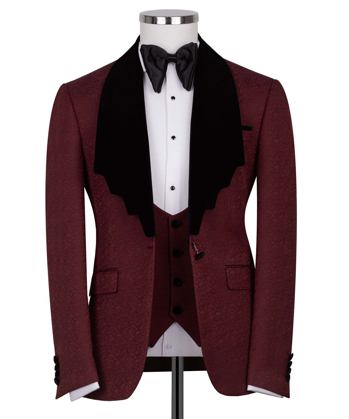 Velvet collar burgundy tuxedo