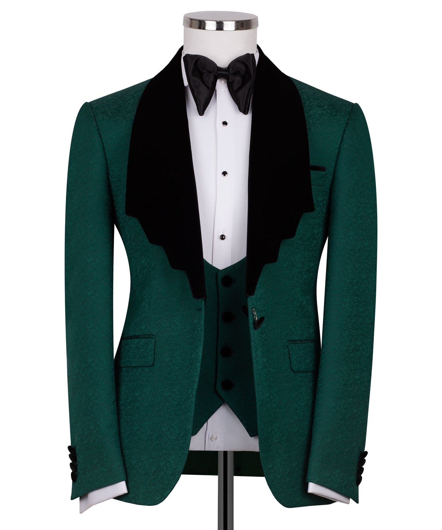 Velvet collar green tuxedo