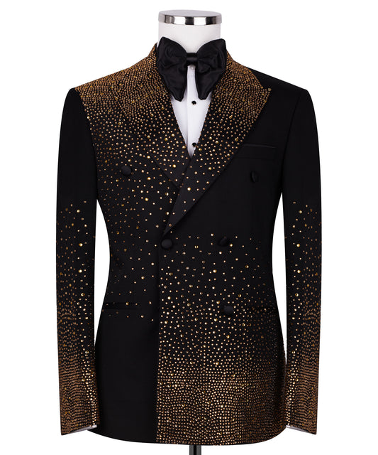 Gold Stone Embroidered Black Tuxedo