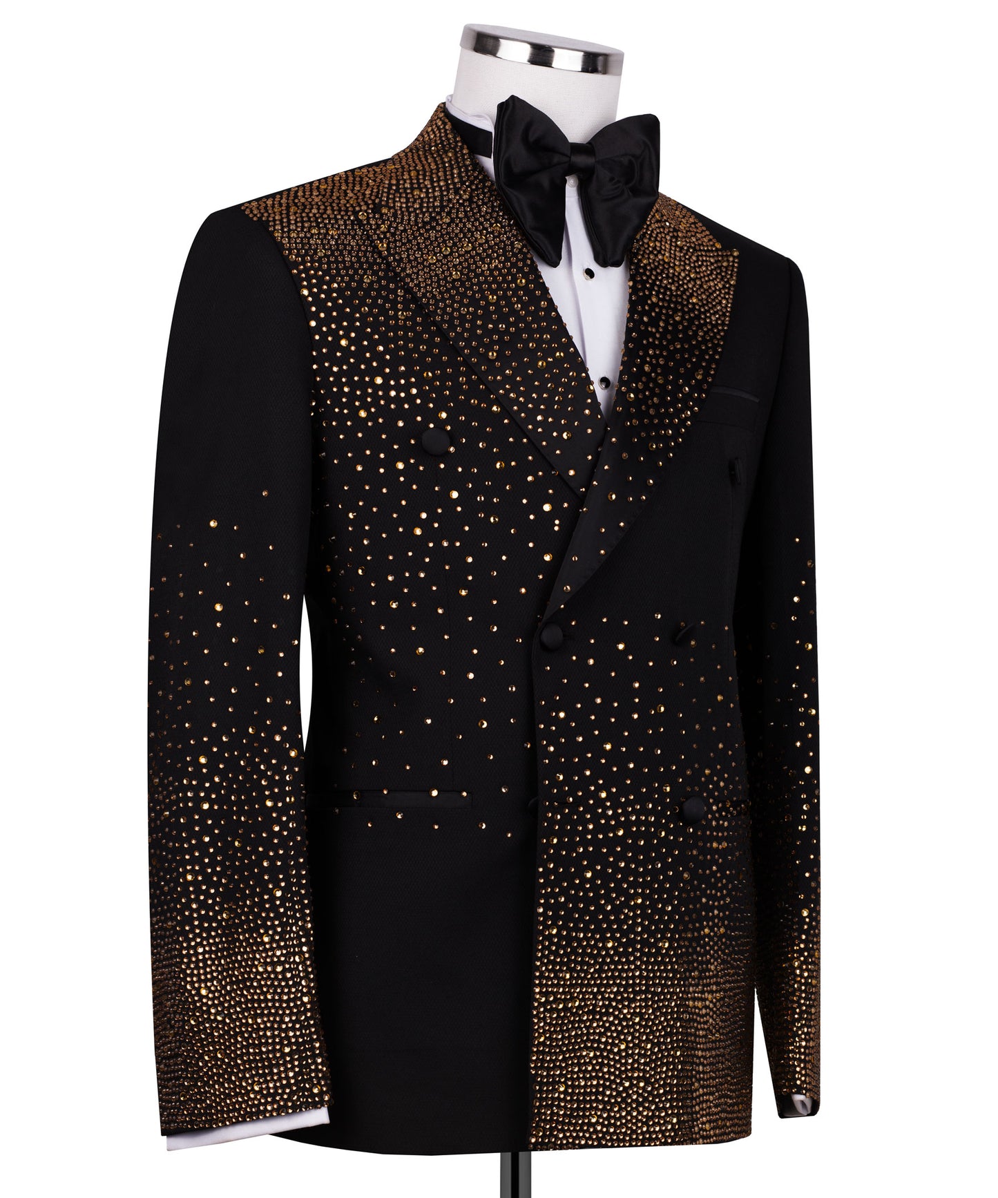 Gold Stone Embroidered Black Tuxedo