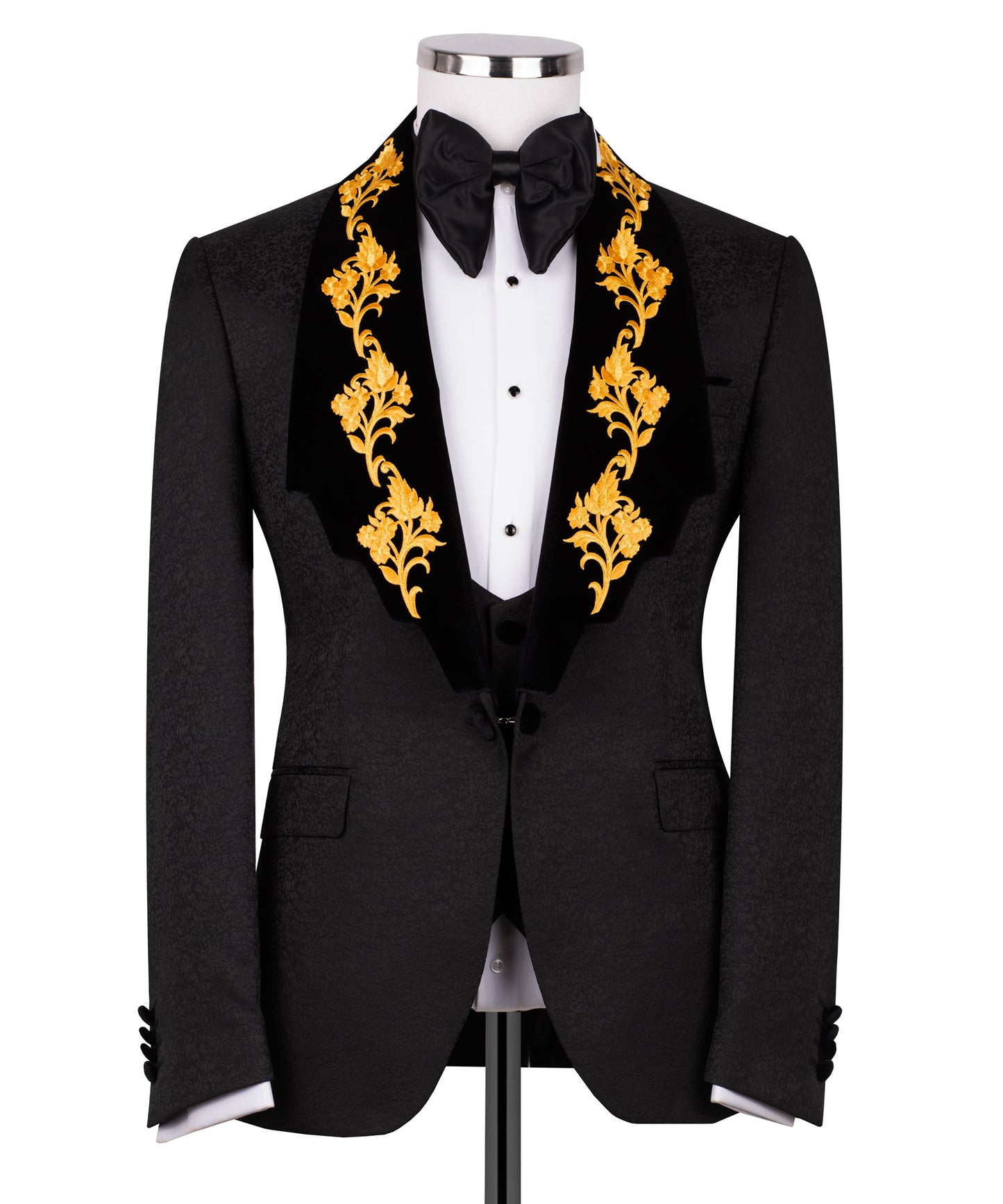 Black tuxedo with gold embroidery