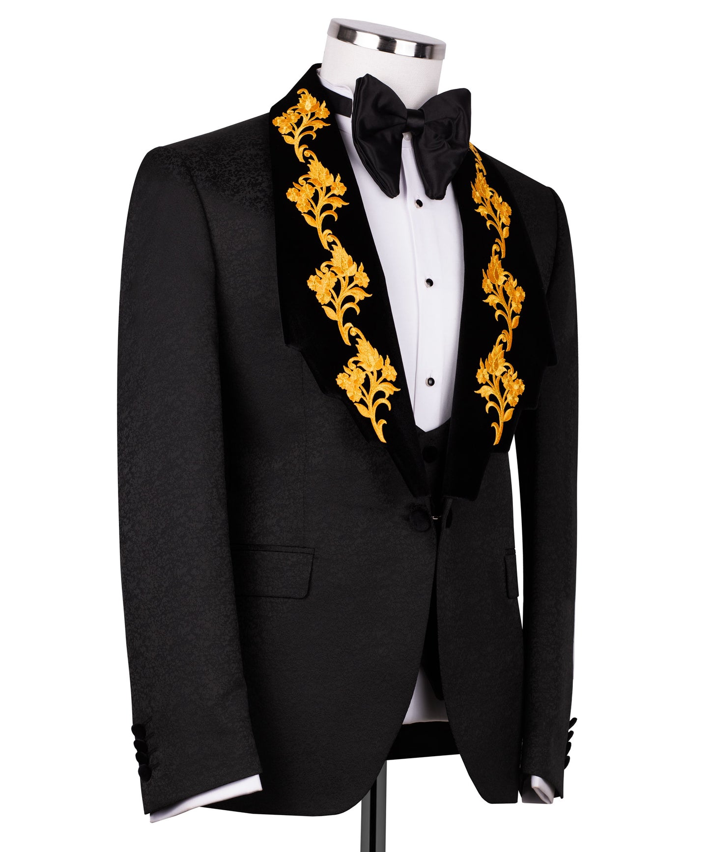 Black tuxedo with gold embroidery