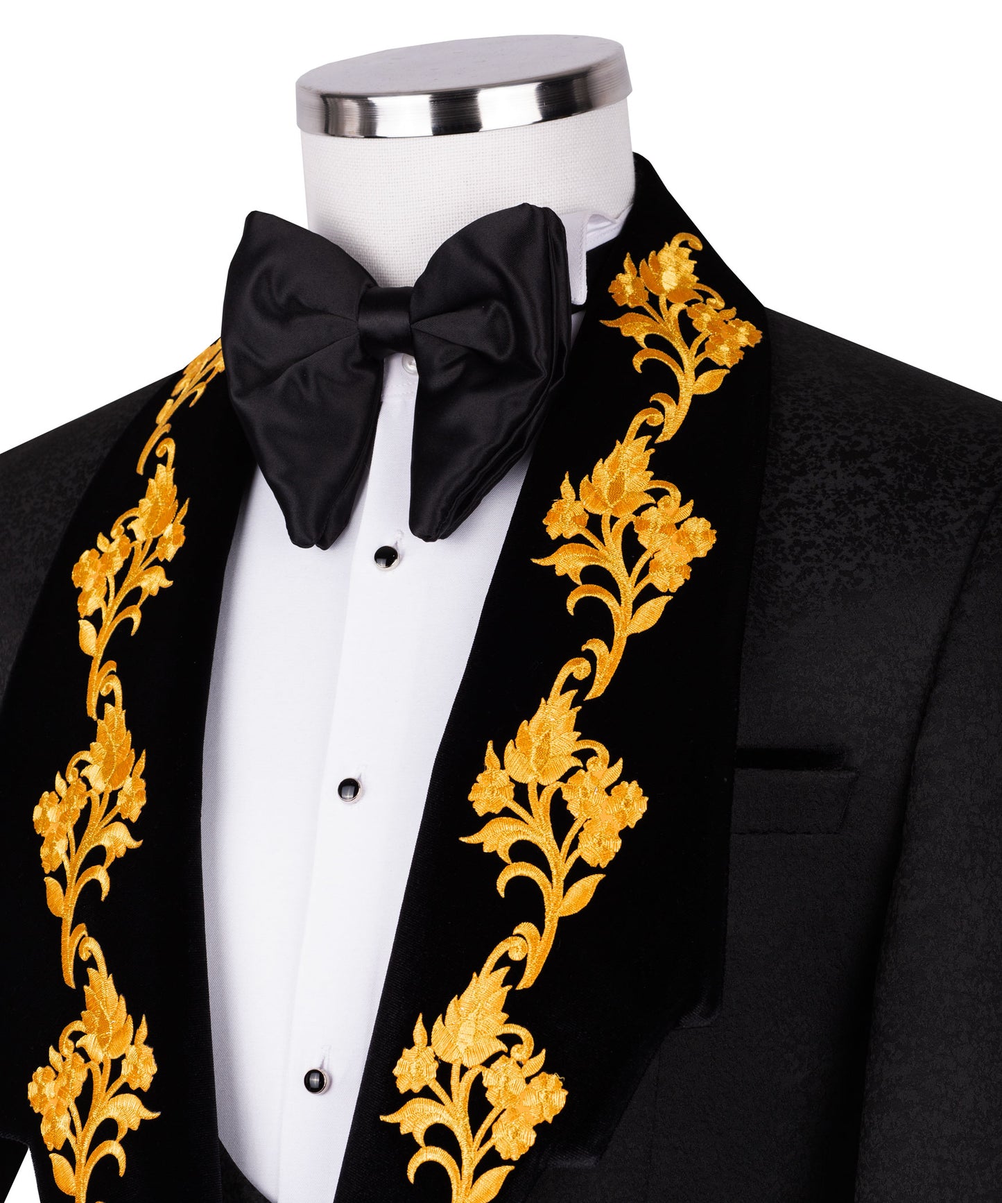 Black tuxedo with gold embroidery