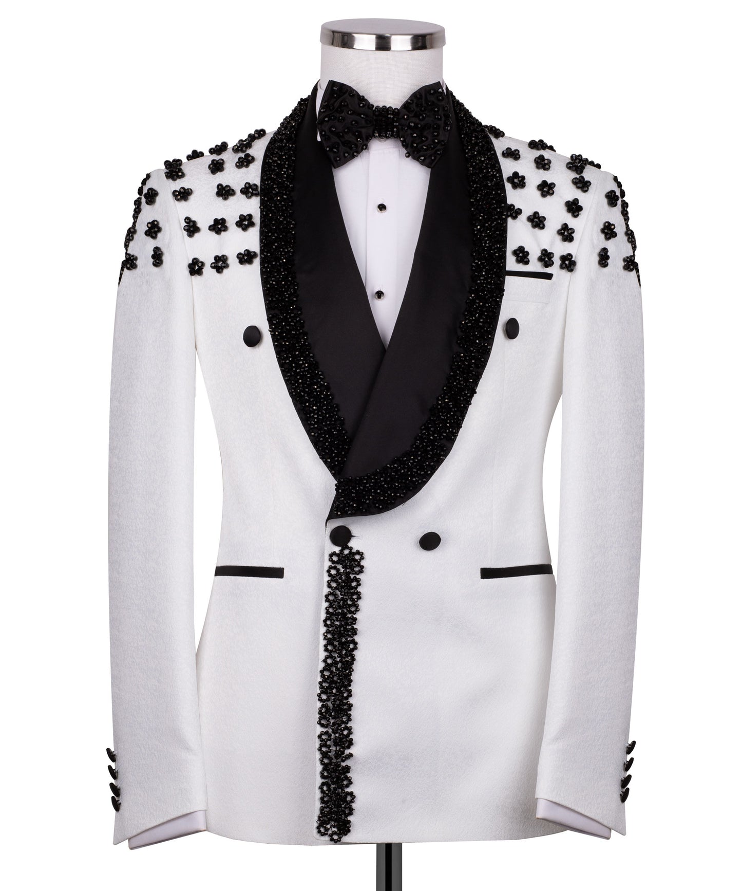 White  tuxedo with black embroidery