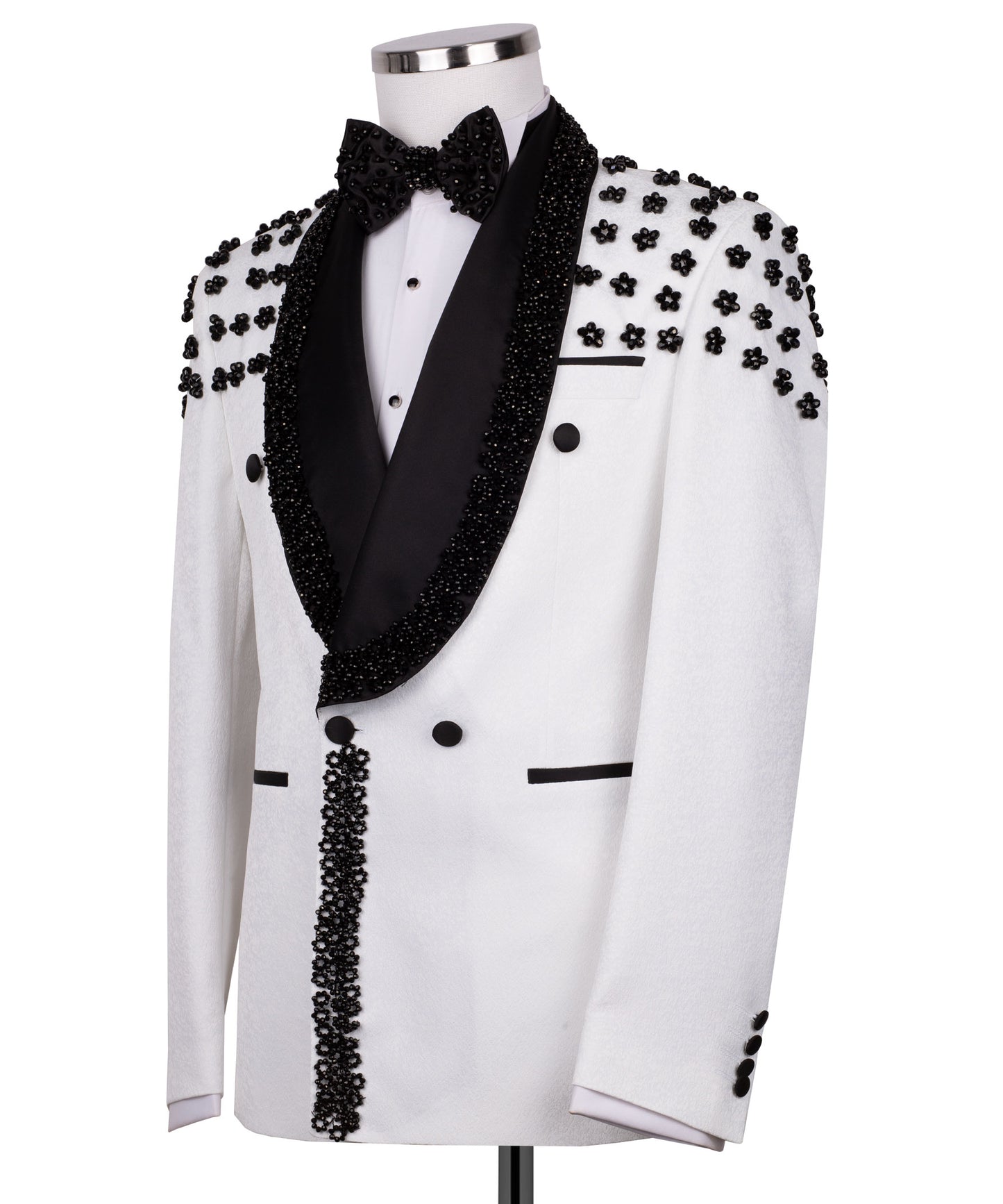 White  tuxedo with black embroidery