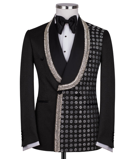 Black tuxedo with gold stone embroidery