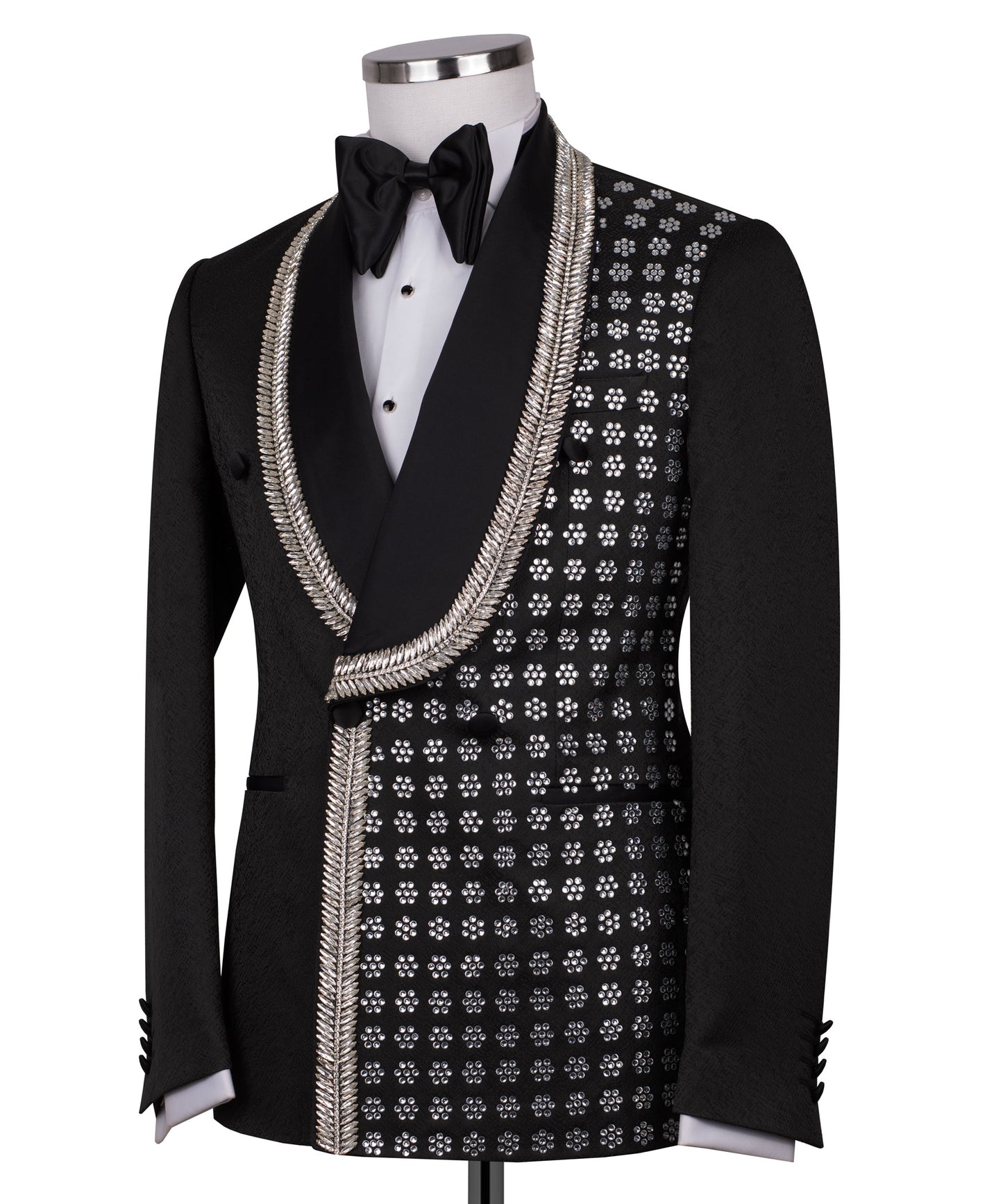 Black tuxedo with gold stone embroidery