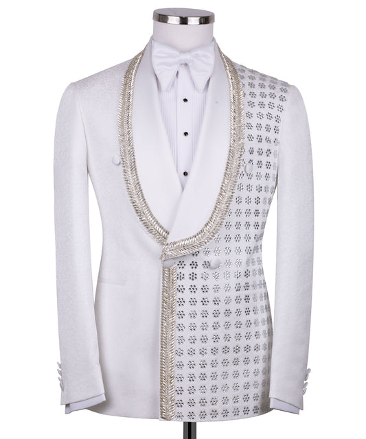 stone embroidered white tuxedo