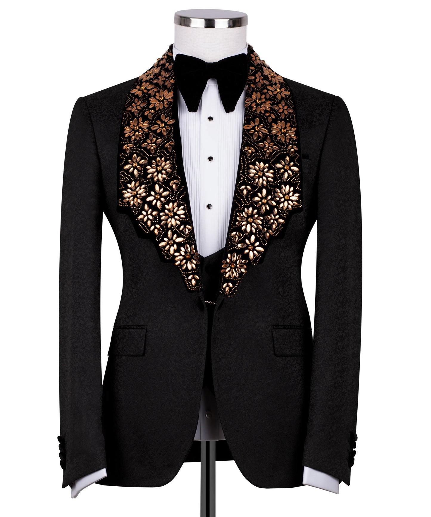 Velvet collar gold stone embroidered tuxedo