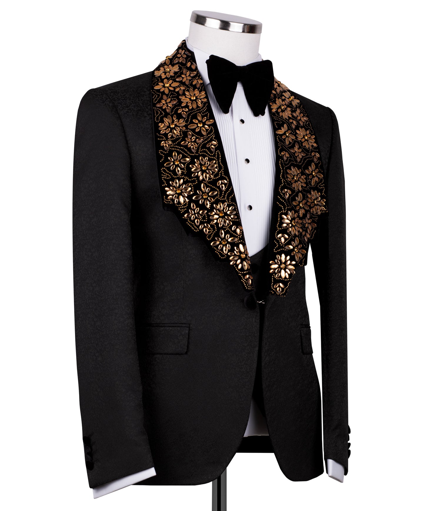 Velvet collar gold stone embroidered tuxedo