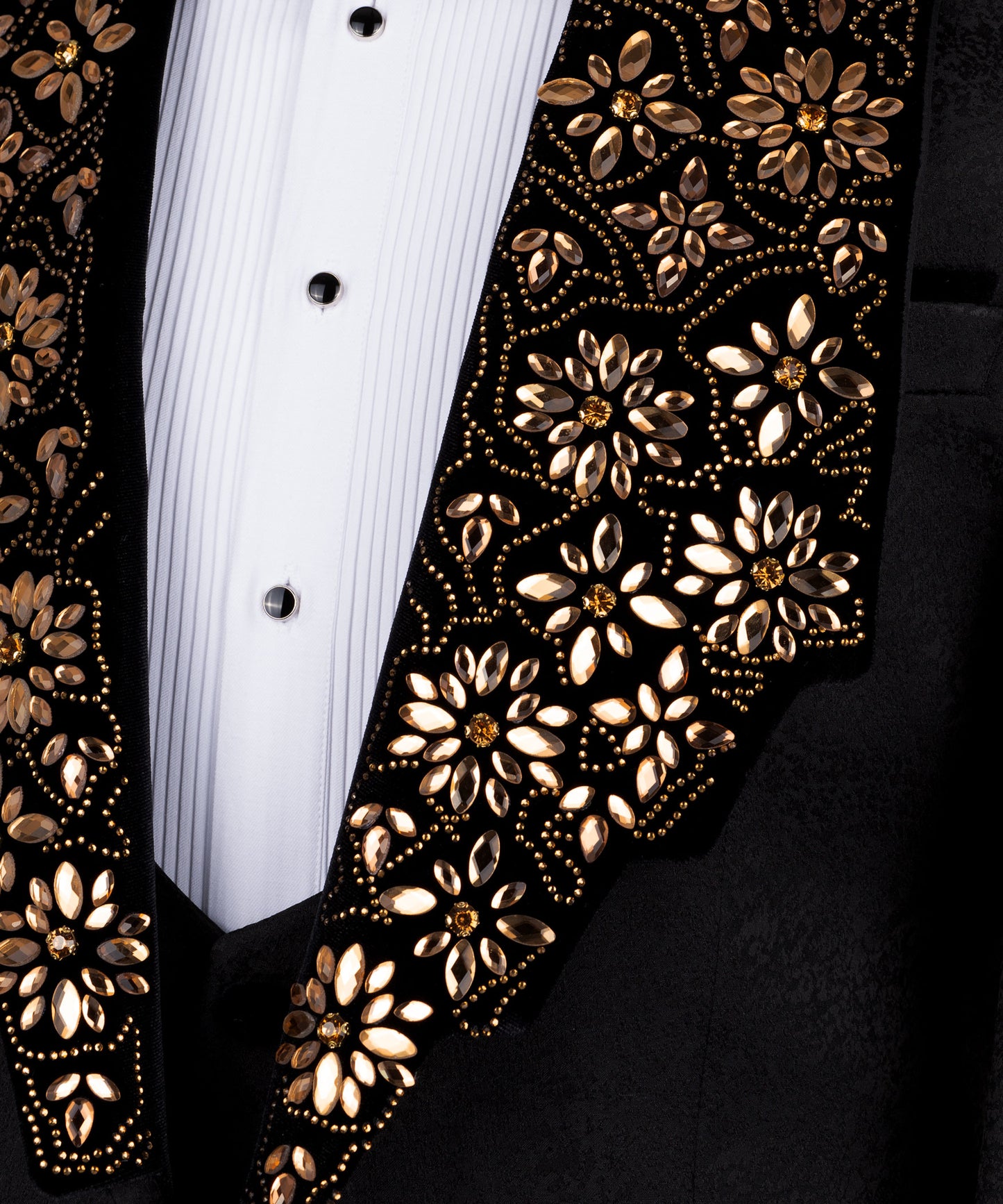 Velvet collar gold stone embroidered tuxedo