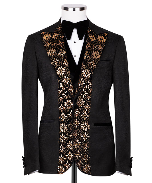 Velvet collar stone embroidered tuxedo