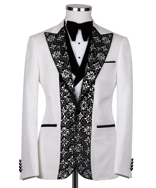 Velvet collar stone embroidered tuxedo