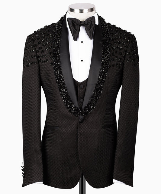 Black Rhinestone Embroidered Tuxedo