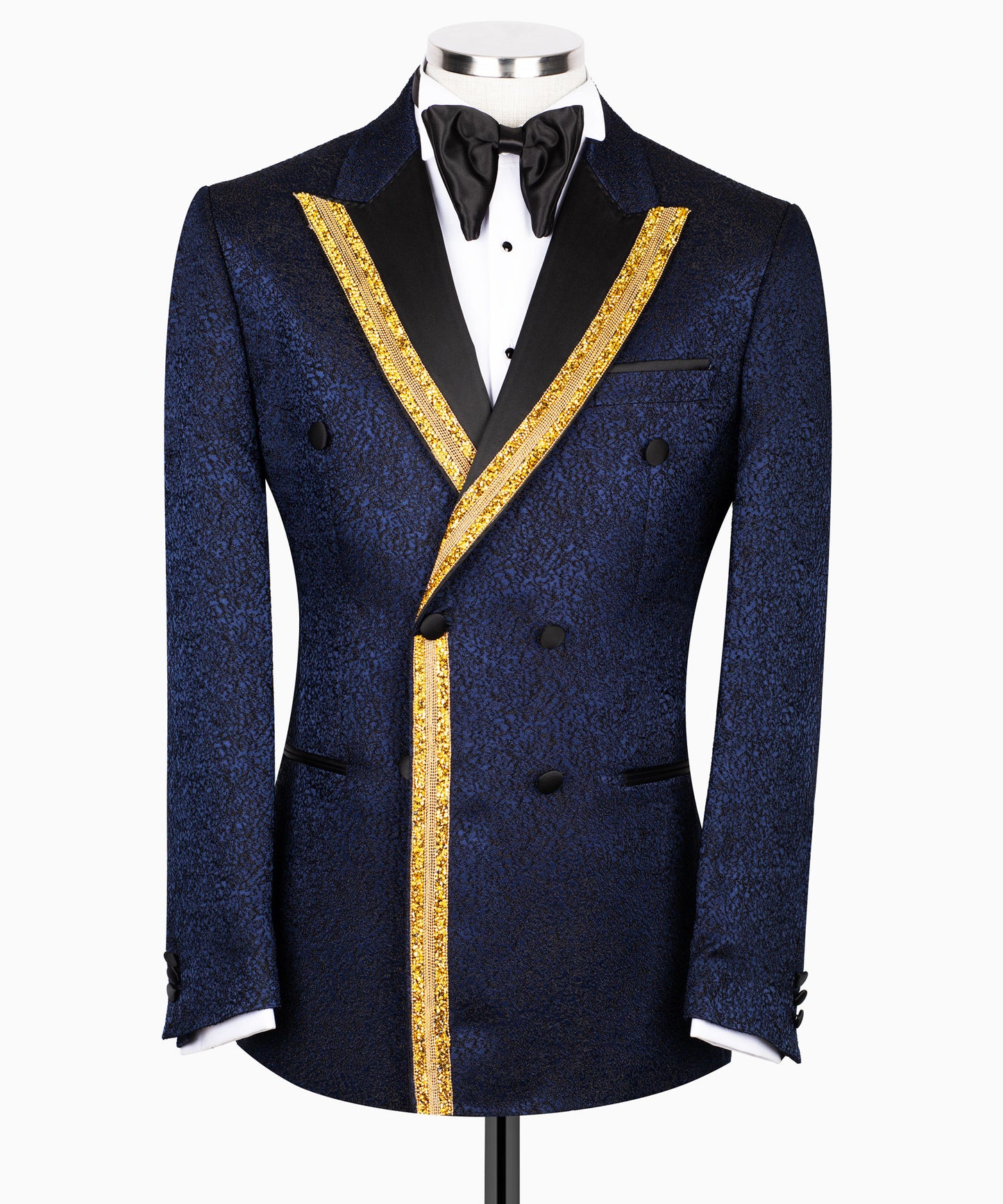 Embroidered navy blue tuxedo